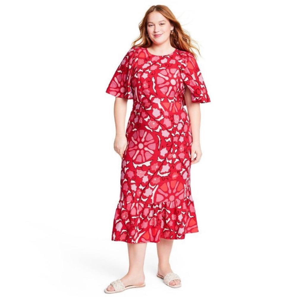 RHODE × Target Large Zinnia Floral Print Bell Sleeve Midi Dress NWT